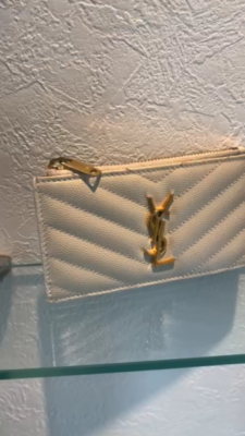 AUTH SAINT LAURENT Monogram Fragment Zip Card Case coin purse