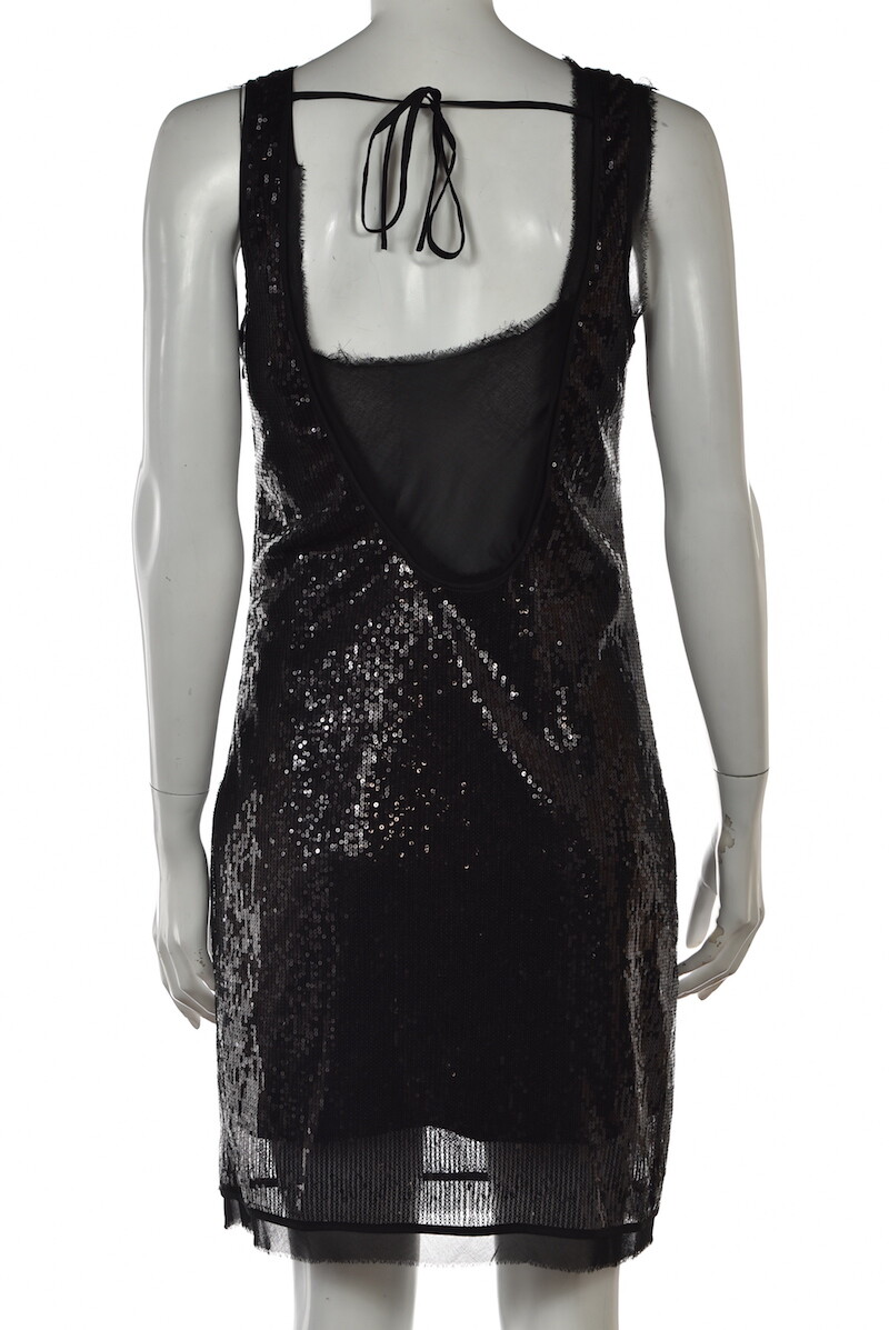 NEW Walter Matte Sequin Dress Size 0 Black Solid Shift Knee