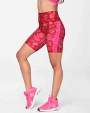 Zumba Happy High Waisted Biker Shorts - Fire Red ~ M  & XL ~ Free Ship! New!