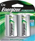 2 Energizer D D2 NH50 Rechargeable NiMH 2500mAh 1.2V Batteries