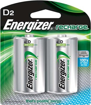 2 Energizer D D2 NH50 Rechargeable NiMH 2500mAh 1.2V Batteries