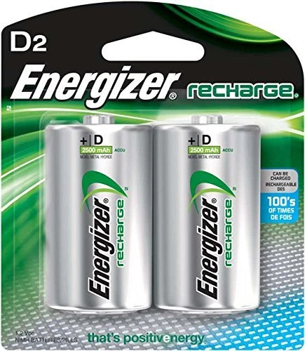 2 Energizer D D2 NH50 Rechargeable NiMH 2500mAh 1.2V Batteries