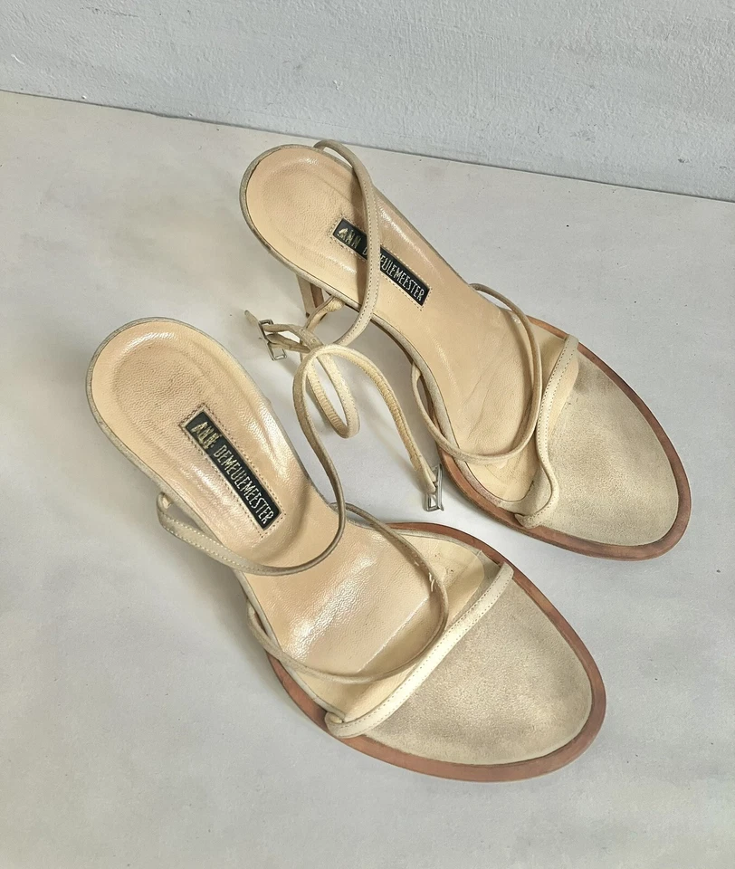 Vintage circa 1997 Ann Demeulemeester Tan Suede High Heel Sandals, Made in Italy - Image 3 of 4