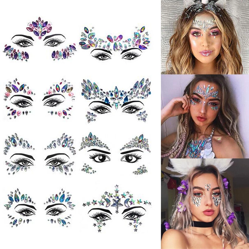 Face Gems Jewels Stick for Women Eye Body Face Crystal Rhinestones Gems  Jewels Stickers Rave Party Festival Makeup Temporary Tattoos