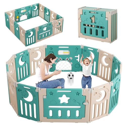 Baby Playpen Playard 14 Panels Safety Kids Indoor Baby Fence W/ Activity Board