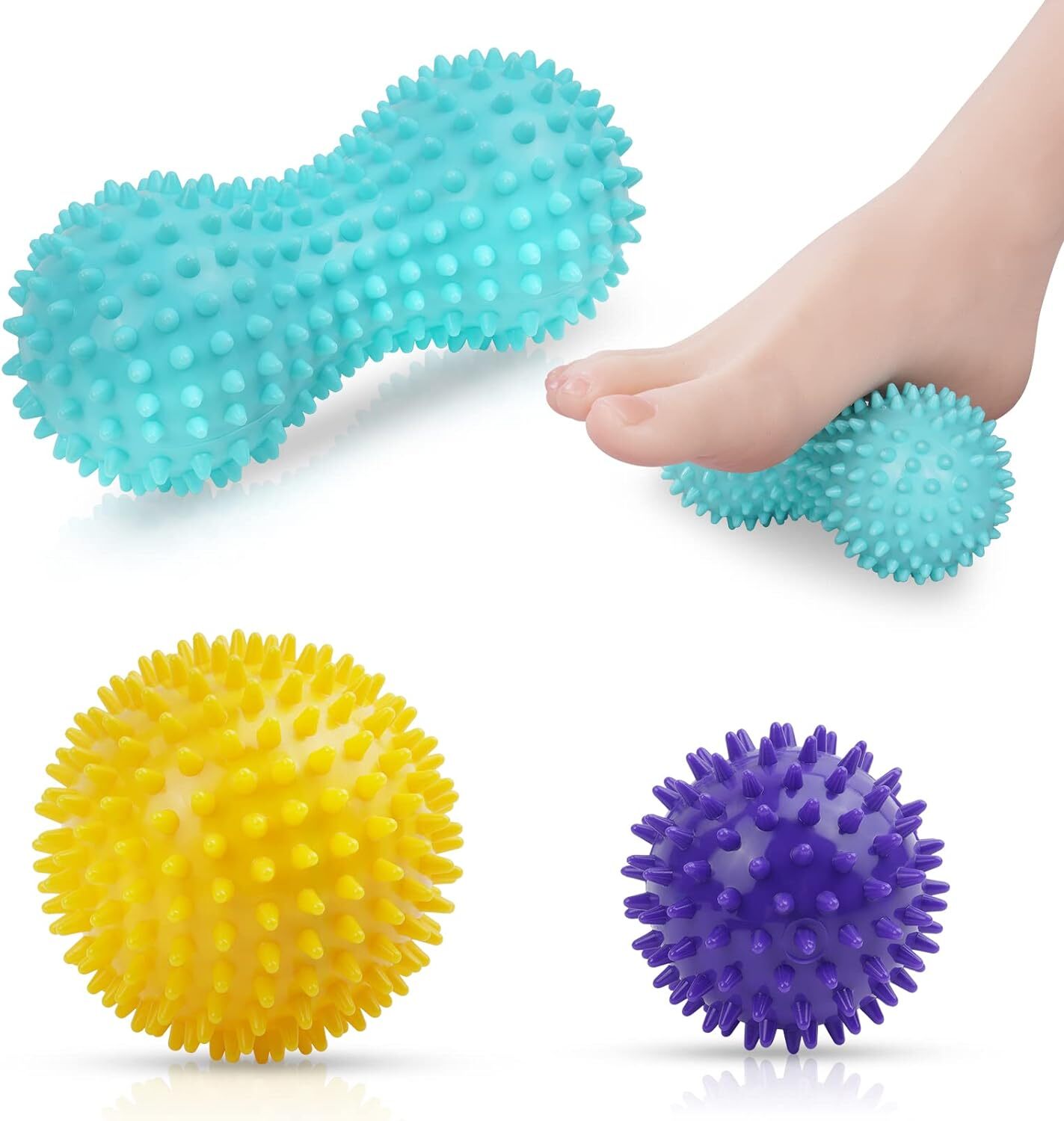 URAQT Massagebälle Faszienball 3er Set Igelball Set Spiked Massage Ball Hart