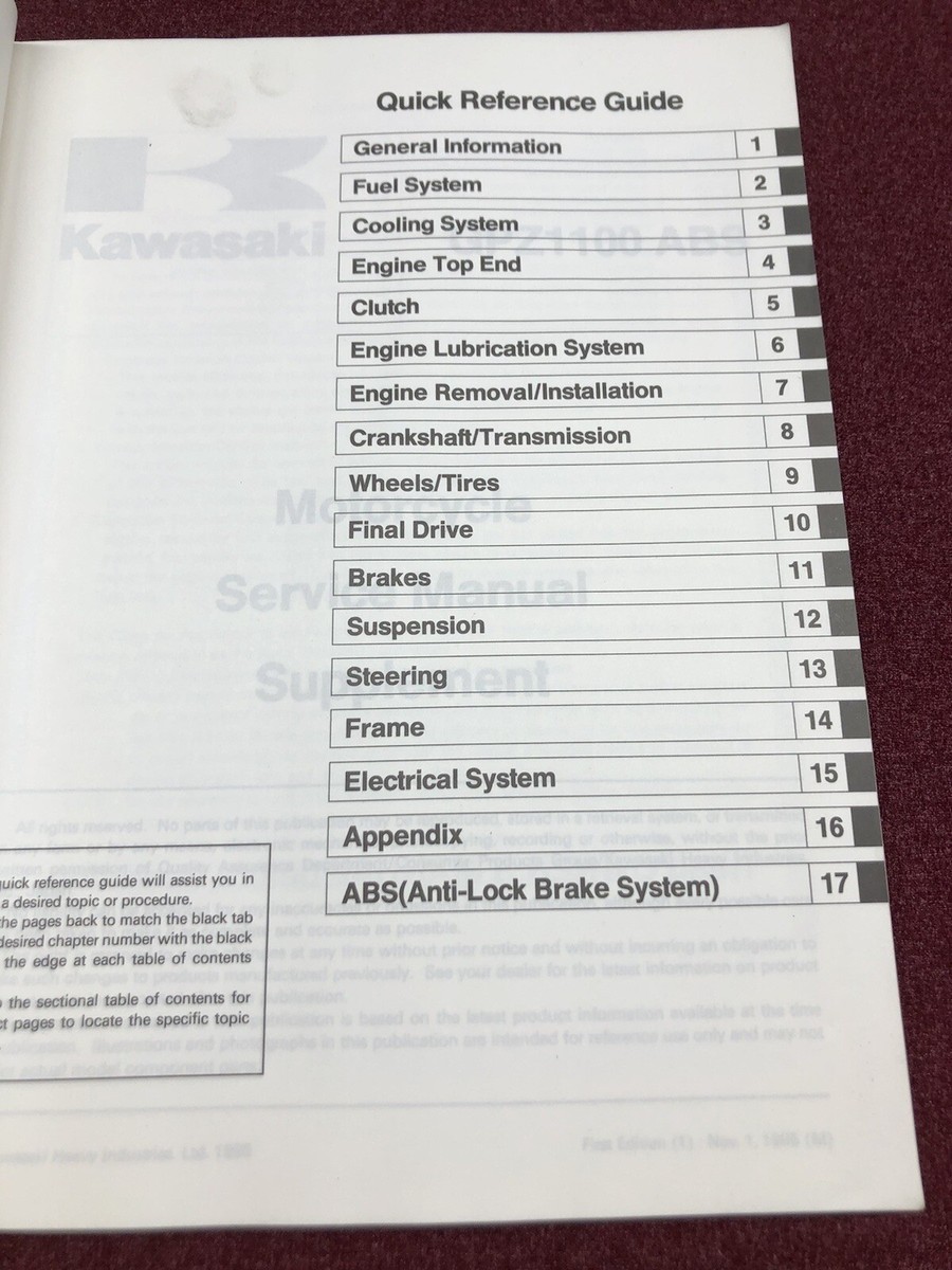 OEM KAWASAKI 1996 GPZ1100 ABS SERVICE MANUAL SUPPLEMENT - 99924