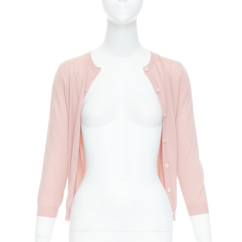 PRADA 100% cashmere blush pink shell button cardigan sweater IT38 XS - Picture 3 of 10