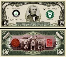 17th President Andrew Johnson Million Dollar Funny Money Novelty Note + SLEEVE