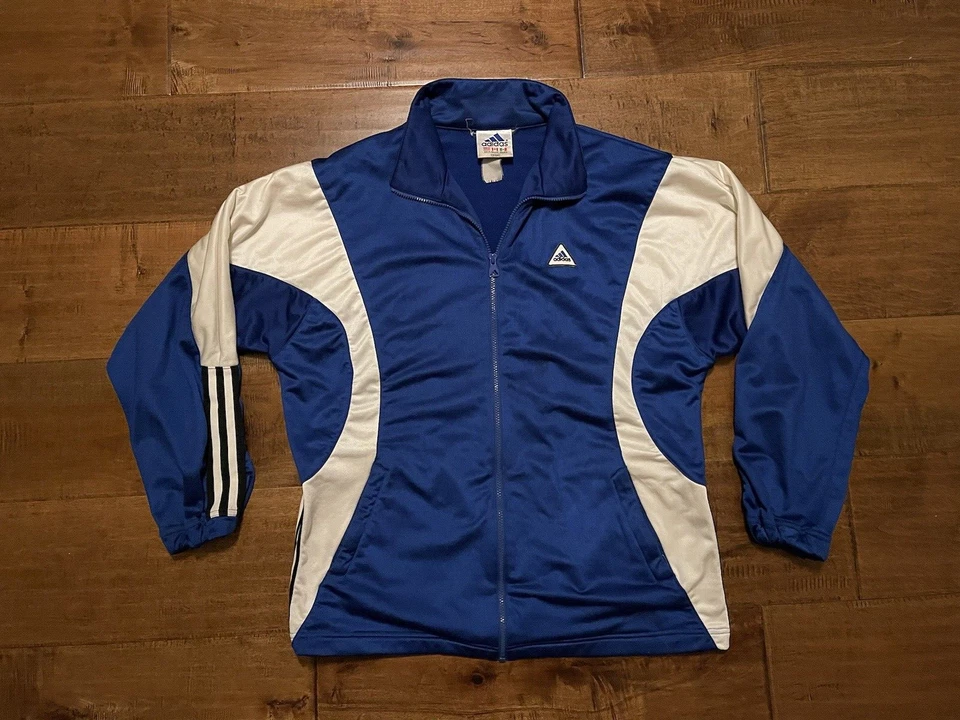 Vintage Adidas Blue White Full Zip Athletic Soccer Track Jacket - Men's Medium - Image 3 of 4