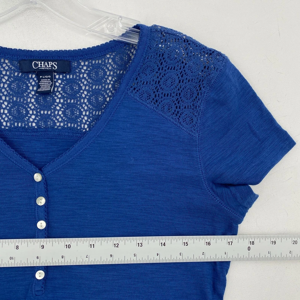 Топ Chaps Henley Popover женский миниатюрный PL синий цветочный кружевной богемный хлопок эластичный - Изображение 4 из 4