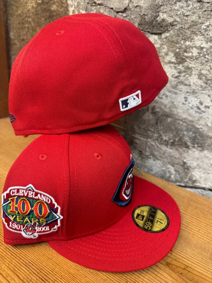 Cleveland Indians Wahoo New Era Fitted Club 59Fifty 100 Years Patch RED SOLID - Image 3 of 4