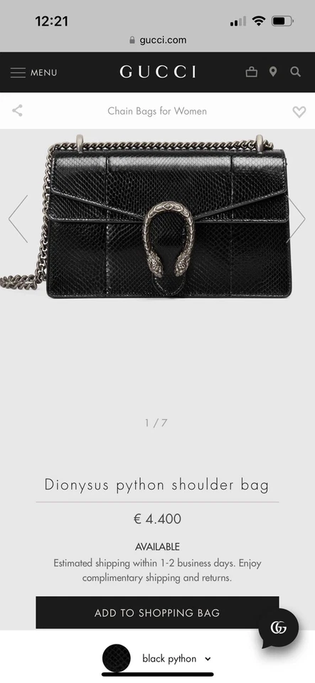 Gucci Black Dionysus Python Shoulder Bag - Image 2 of 4