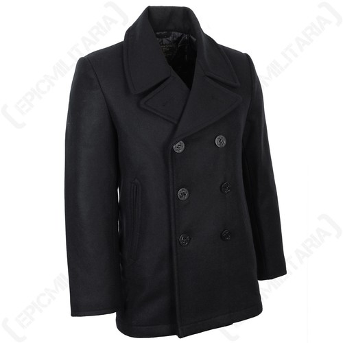 Abrigo Mil-Tec US Navy Pea - Negro - Chaqueta de lana de doble botonadura estilo militar - Imagen 2 de 8