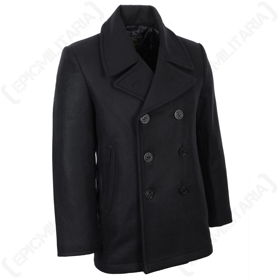 US Navy Style Pea Coat - Vintage Military Wool Blend Winter Jacket, Men's Dress Top (Black, Sizes XXS-XXXL)