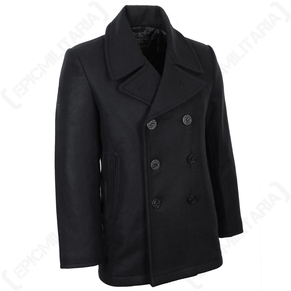 Mil-Tec US Navy Pea Coat - Black - Military Style Double Breasted Wool Jacket - Image 2 of 4