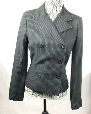 Esprit De Corp Womens Black Striped Double Breasted Blazer size 5 / 6 Rayon 51K