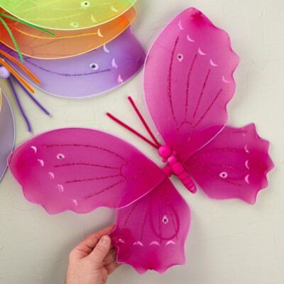 Set of 4 Wearable 19'' Glittery Dress Up Assorted Butterfly Wings for Dress Up