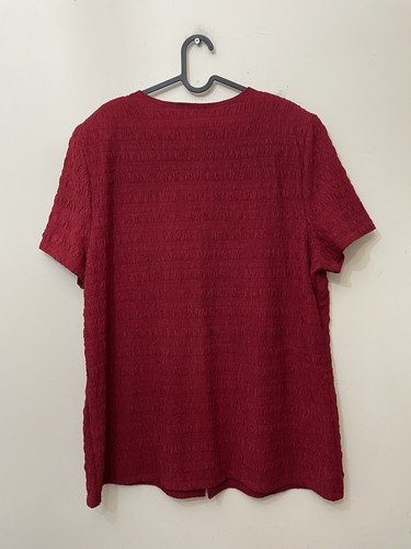 Kim Co blouse red short sleeve button v-neck ruffled stretchy formal size 2XL - Picture 9 of 10