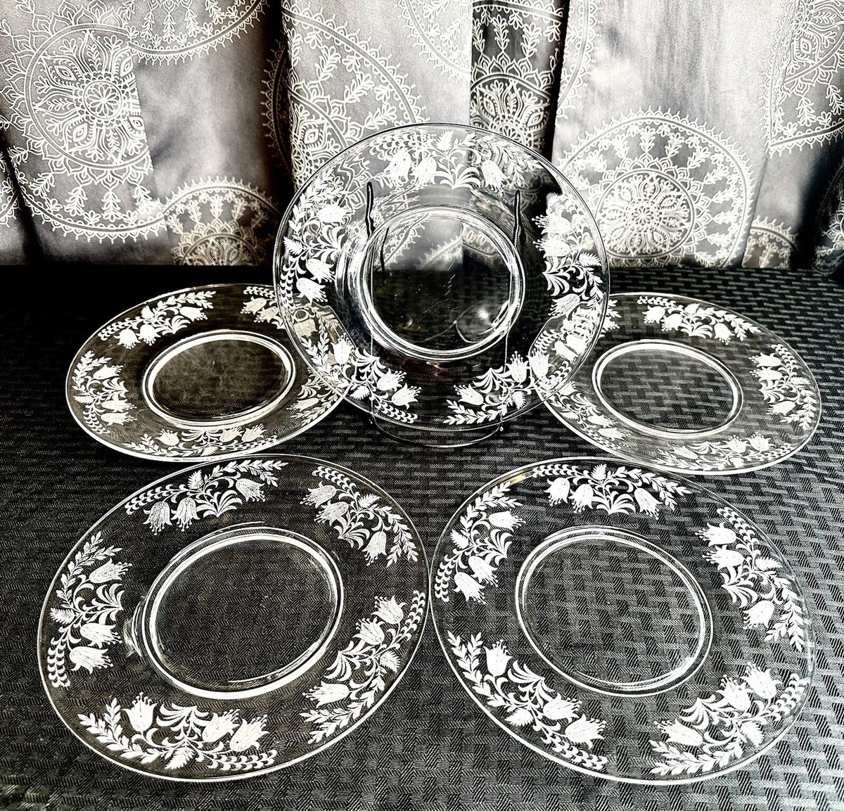 Tiffin Franciscan Etched Glass Salad Dessert Sandwich Plates FUCHSIA - Main Image