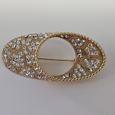 KRAMER Vintage Brooch Gold Tone Clear Rhinestone 2''