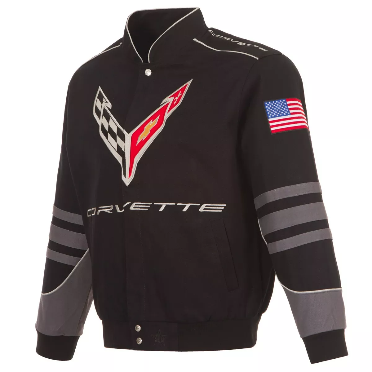 Corvette Racing Jacket Collage Embroidered Cotton Twill Men JH Design Black  new