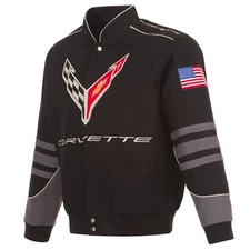 Corvette Racing Jacket Collage Embroidered Cotton Men JH Design Black New