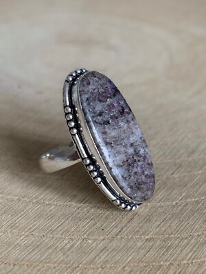 Rubin in Fuchsite Ring Gr. U Sterling Silber 925 vergoldet Handarbeit länglich böhmisch