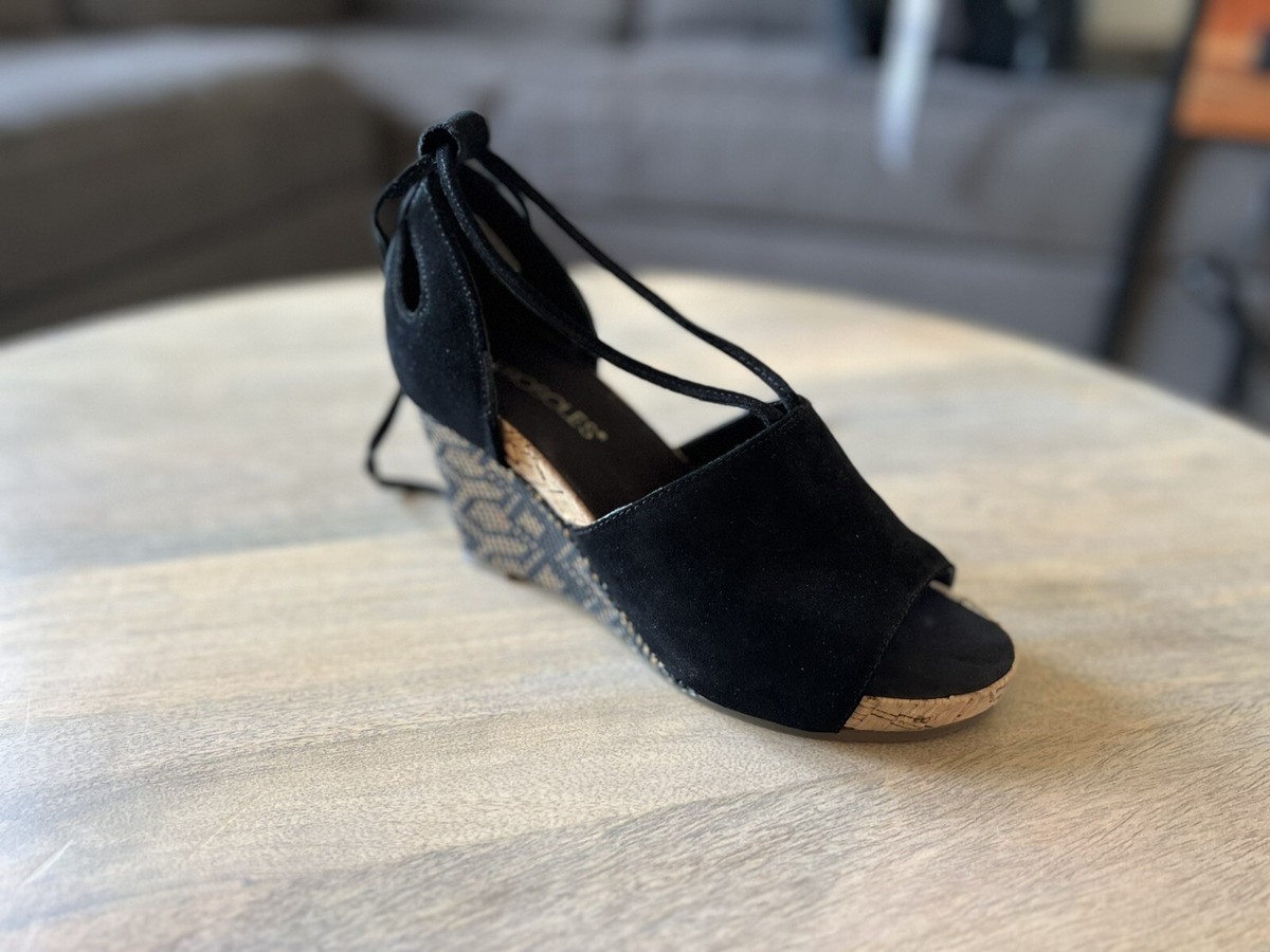 Aerosoles Spring Plush Strappy Platform Wedge Sandals Black Suede