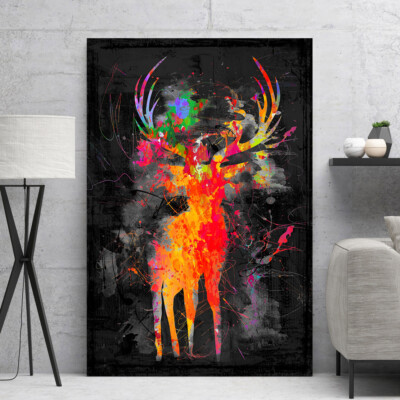 Leinwandbild Hirsch Abstrakt Natur Tierbilder Wandbilder Kunstdruck Bunt