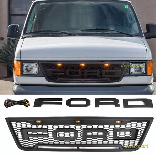 For 2003-2007 Ford E150 E250 E350 Grill Front Bumper Mesh Grille W/LED+Letter - Picture 7 of 15
