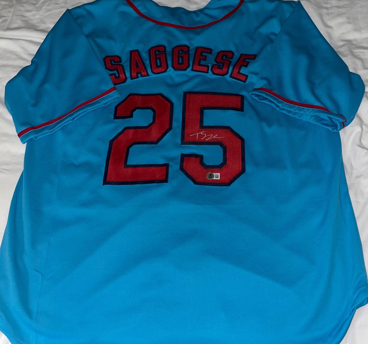 Thomas Saggese Cardinals Auto Signed Custom Blue Jersey Beckett