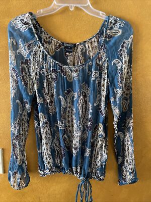 Lucky Brand Woman s Semi-Sheer Teal Paisley Top Size Medium