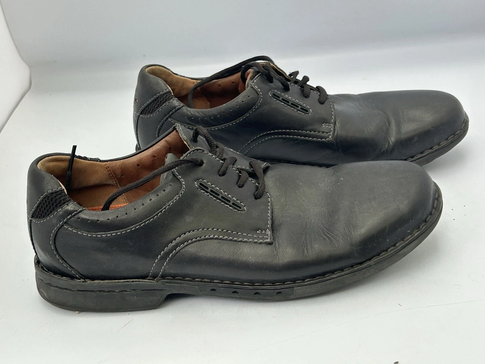 Clarks scarpe Oxford stringate destrutturate uomo pelle nera taglia 12 M