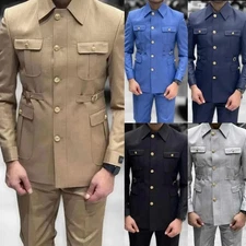 Business Men's Formal Suit Safari Jacket Outdoor Hunting Coat Pant Wedding