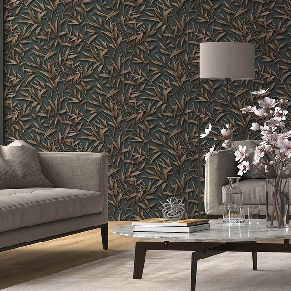Vliestapete BläTter Zweige Floral Anthrazit Braun Glitzer 10587-47 (5,43€/1Qm)-image