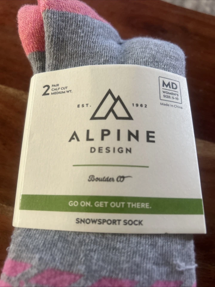 Calcetines deportivos de nieve con diseño alpino para niñas - Paquete de 2 - Talla mediana 5-10 Foto 2 de 4