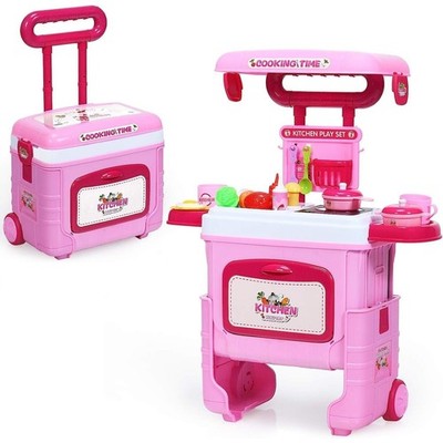 Kinder Küche Spielset umbaubare Rolle Rollenwagen Koffer Rollen 2-in-1 Spielzeug