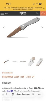 Benchmade 710FE-24 Seven Ten Gray Aluminum Recurve 4'' Folding Pocket Knife S90V