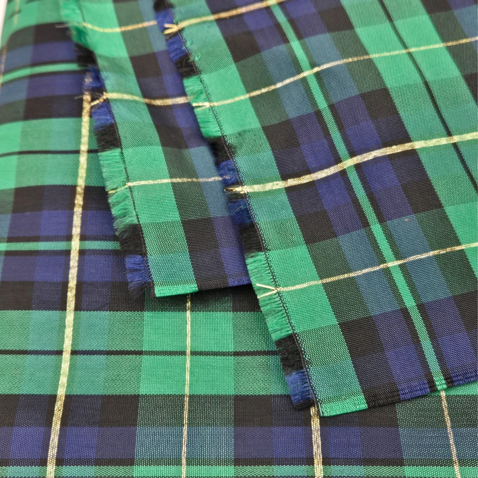 Vintage Christmas Tartan Plaid Fabric Metallic Poplin 60" Navy Green BY THE YARD - Image 4 of 4