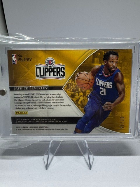 2017-2018 Panini Opulence Patrick Beverly Game Worn Patch Auto /25 view 2