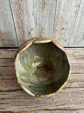 Egg Shaped Pottery Open Candy Dish Bowl Beige Round Unique
