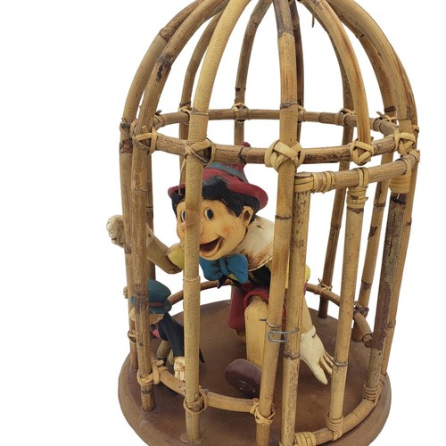 Vintage Rare Walt Disney Pinocchio Jiminy Cricket Bamboo Cage Opens and Hangs