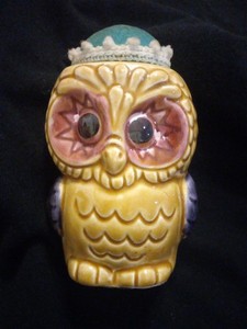 Vintage Owl Pin Cushion With Tape Measure 4 1/2 “ Good Condition 