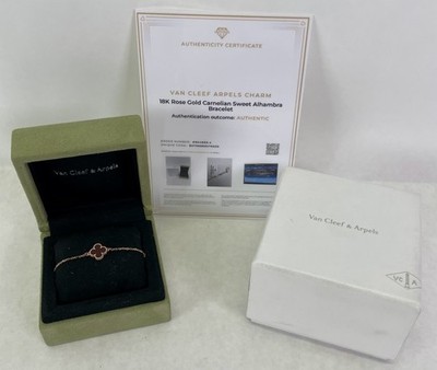 Van Cleef & Arpels 18K Rose Gold Carnelian Sweet Alhambra 8in. Bracelet
