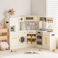 Wooden Play Kitchen Set, Pretend Play Corner Kitchen, Kids Kitchen Playset wi...