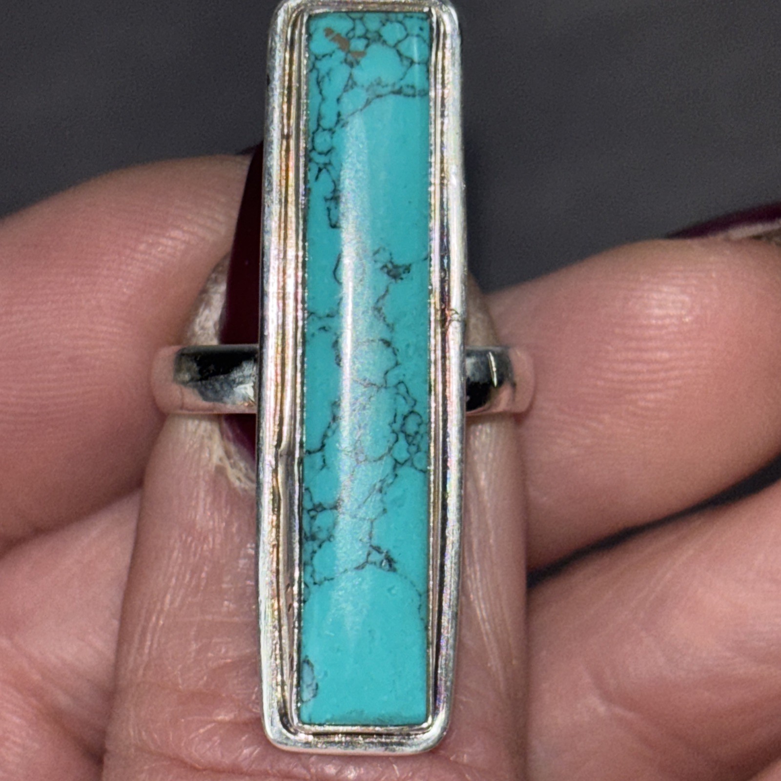 Long Bar Rectangular Turquoise & 925 Sterling Sil… - image 2