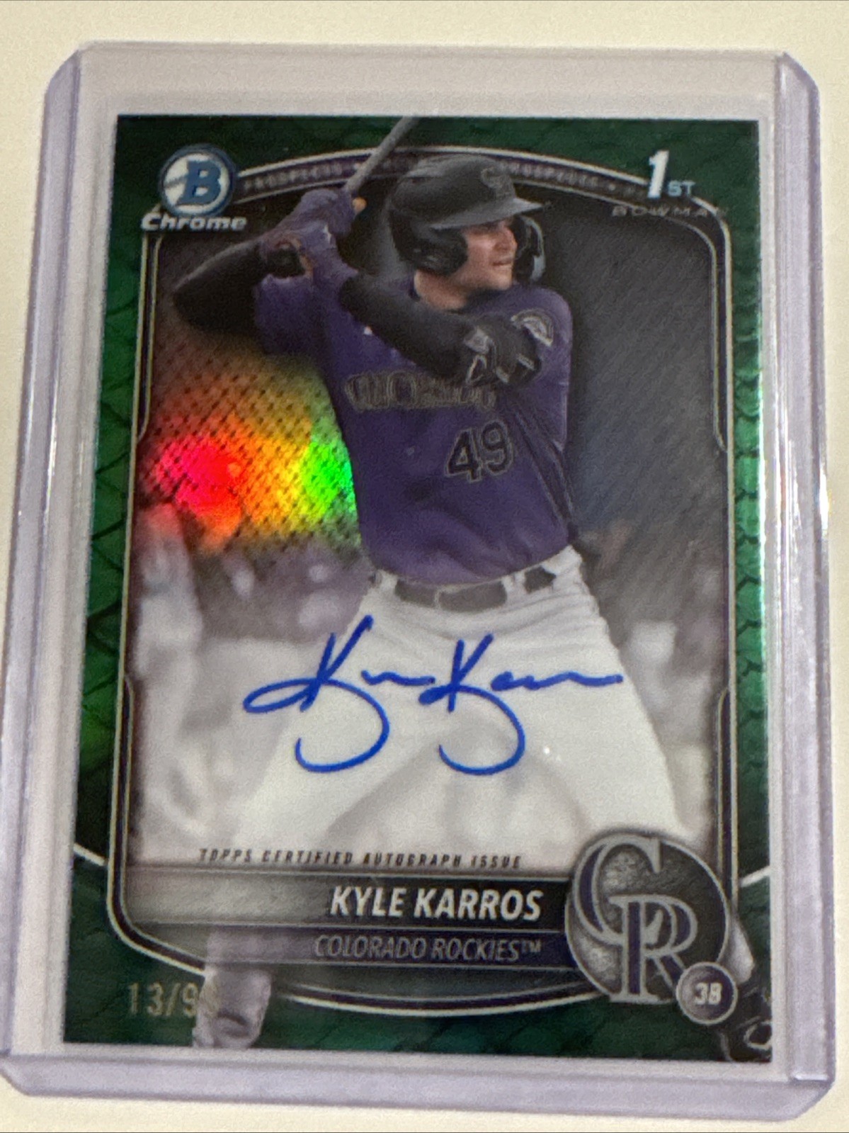 2025 Bowman Chrome Kyle Karros 1st Auto /99 Green Refractor Reptilian Autograph