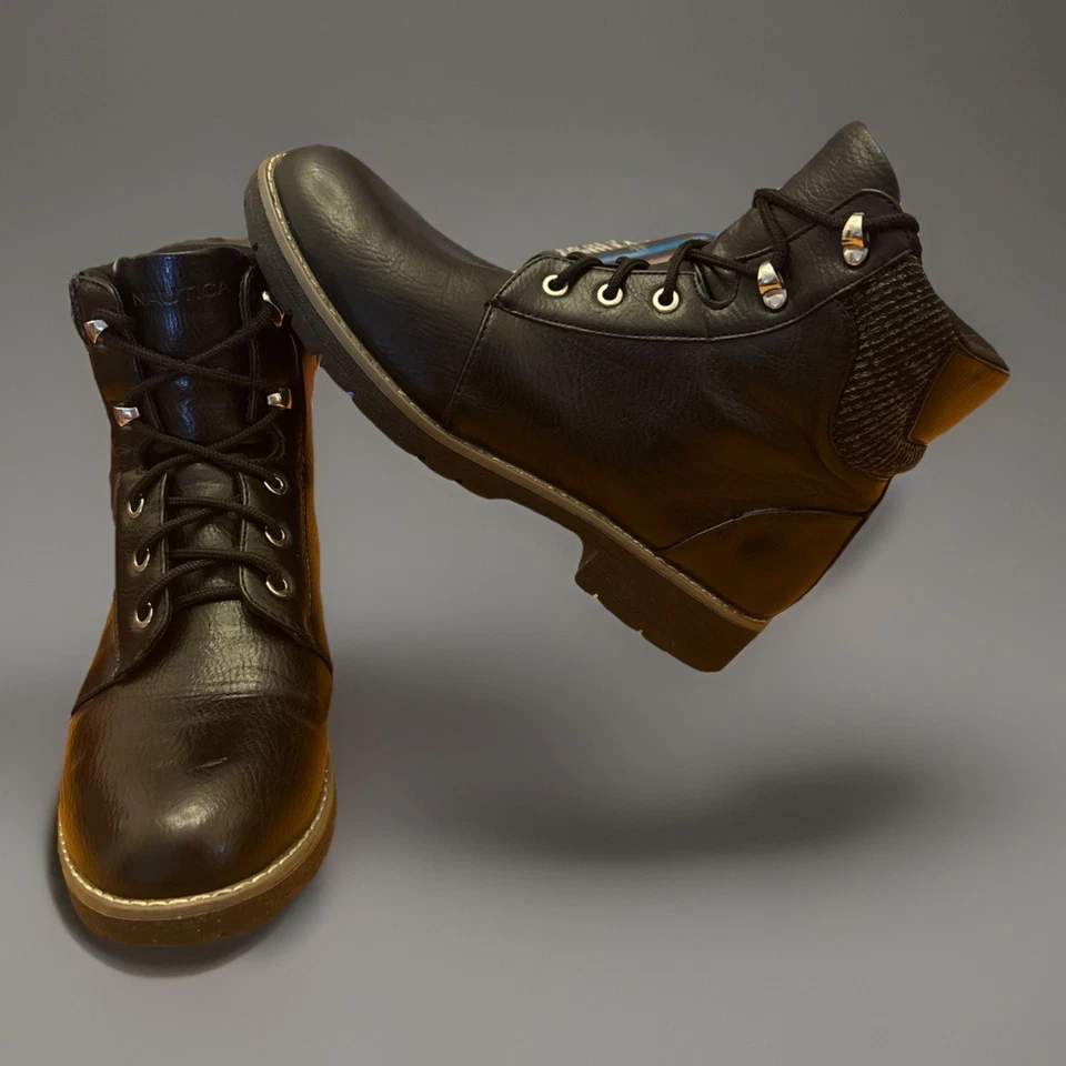 Nautica Combat 登山靴带衬垫领系带黑色女式 10 码 — 第 2/4 张图片