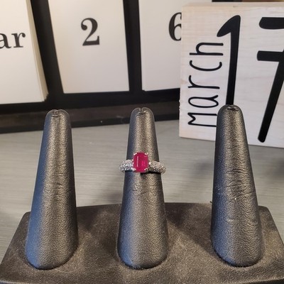14K White Gold 1.96 Natural Ruby Emerald & Diamond Pave Ring GIA Certified